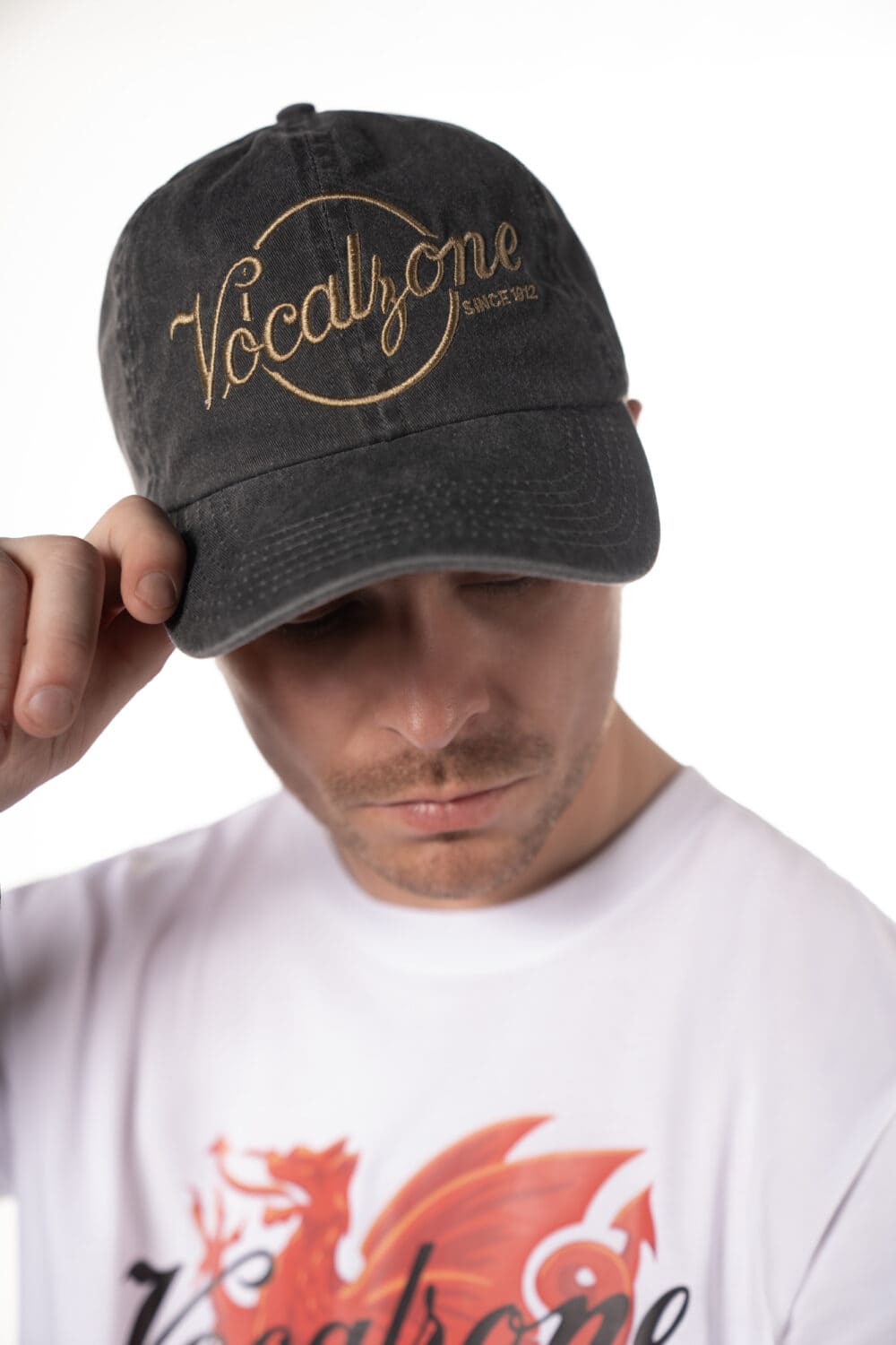 Vocalzone Vintage Cap worn by a male model.