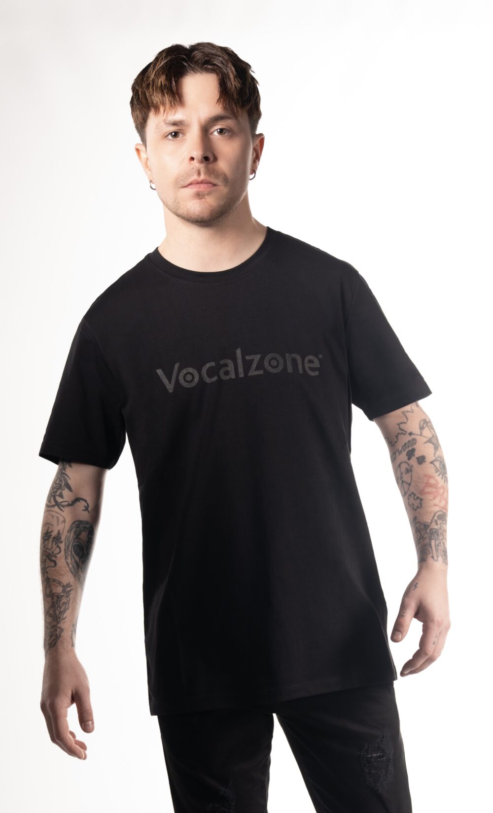 Vocalzone Stealth T-Shirt with male model.