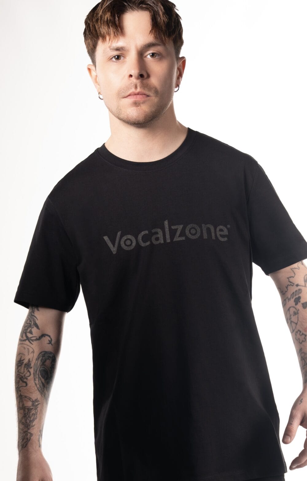 Vocalzone Stealth T-Shirt with male model.