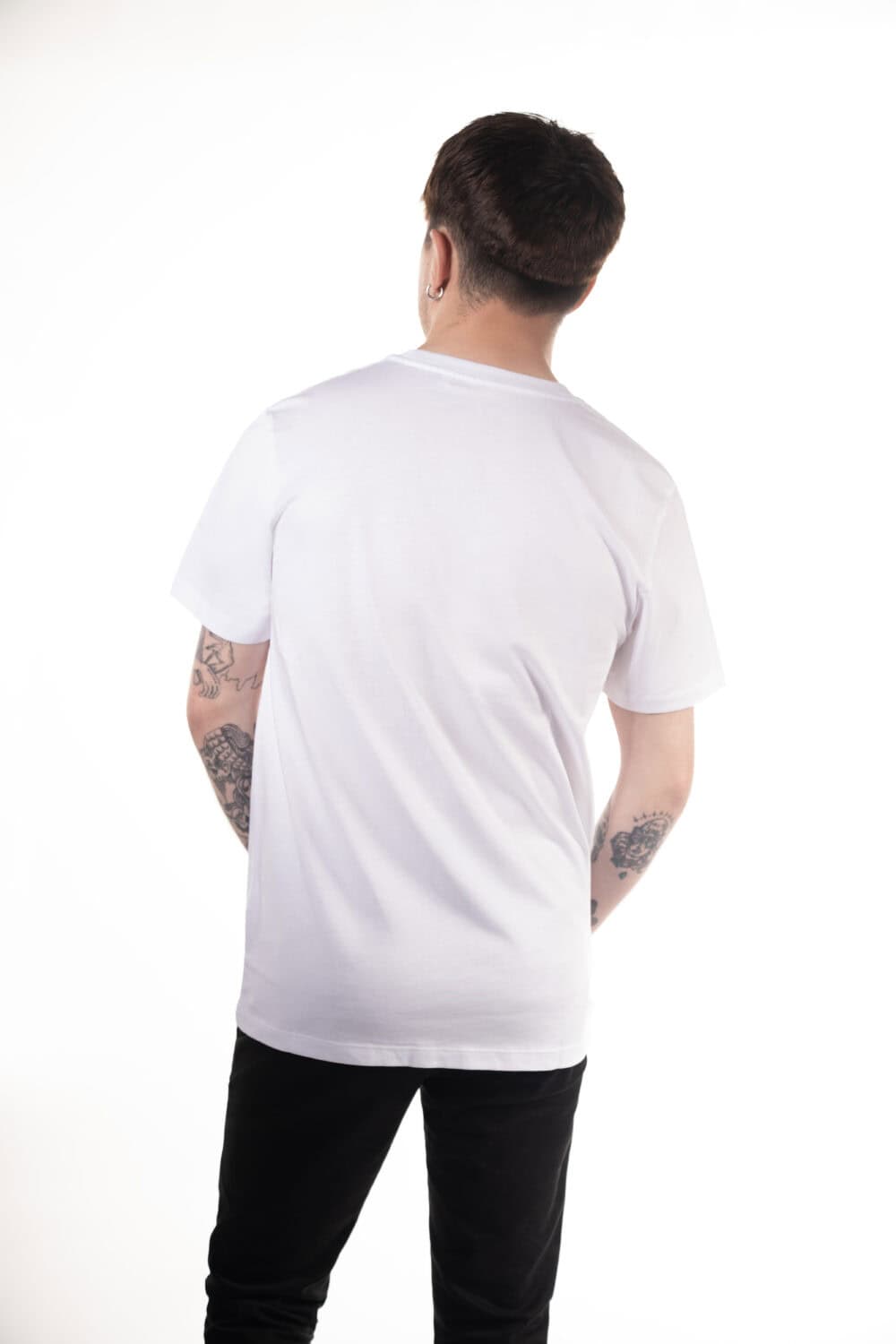 Vocalzone Welsh Heritage T-Shirt in white reverse worn by a male model.