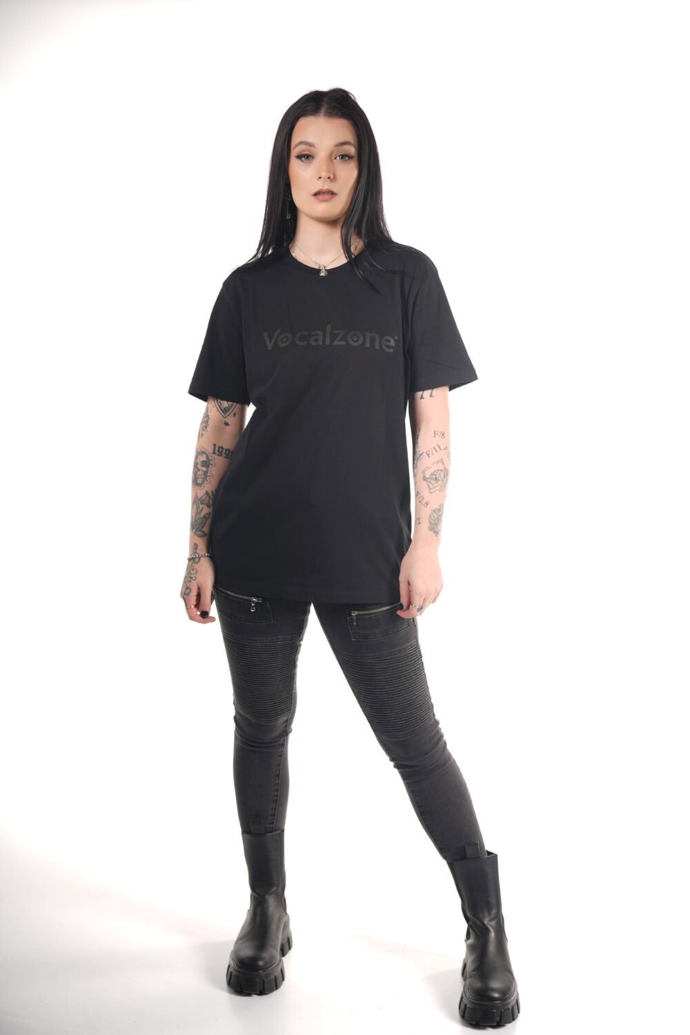 Vocalzone Stealth T-Shirt worn by a female model.