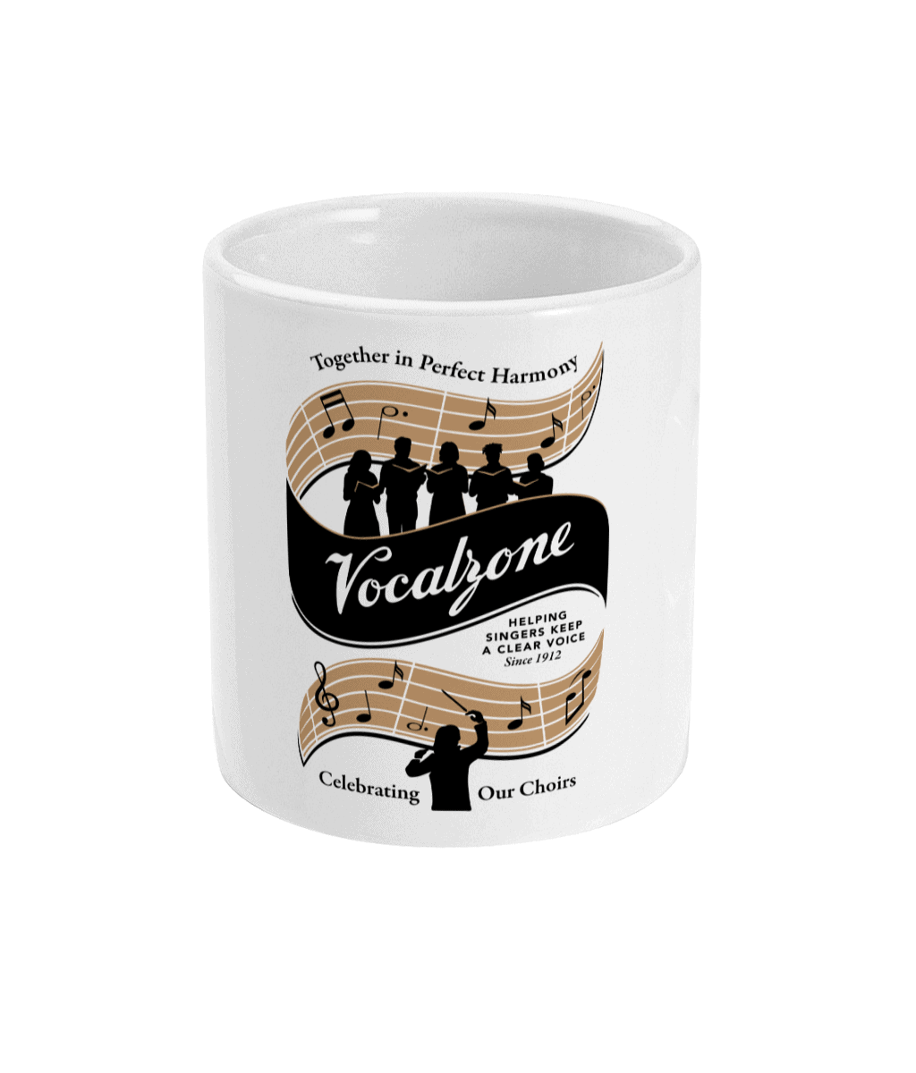 White 11oz Mug with Vocalzone Heritage Choir Logo (front)